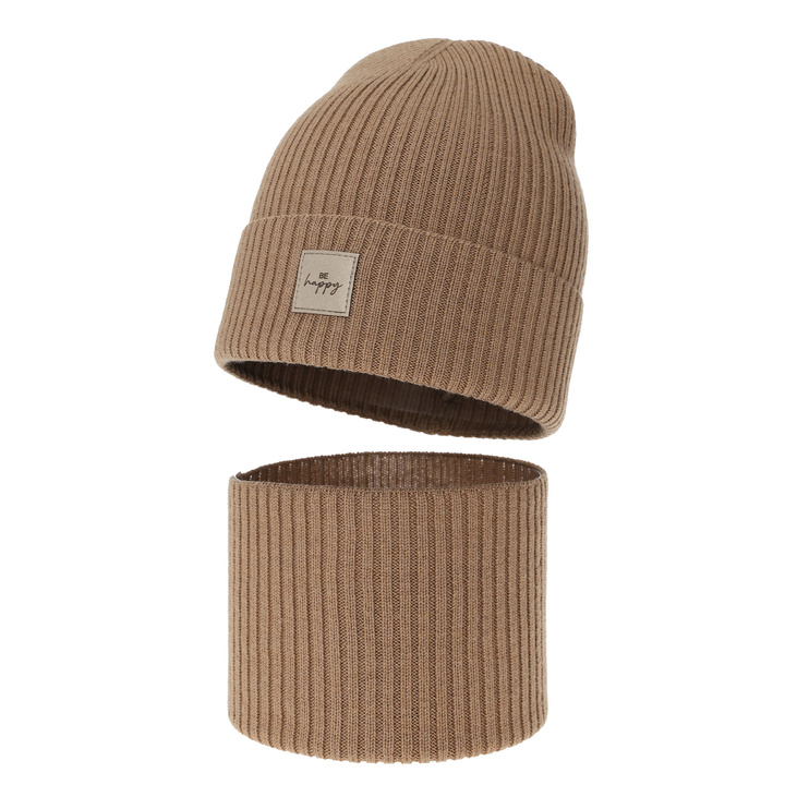 Czapka i komin dla dziewczynki, jesienny, wiosenny komplet, camel, 100% wełniany merino, Vanita