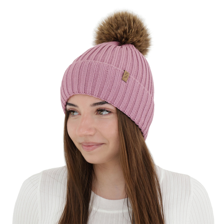 Czapka zimowa damska, fioletowa, z wełną merino, Zamira