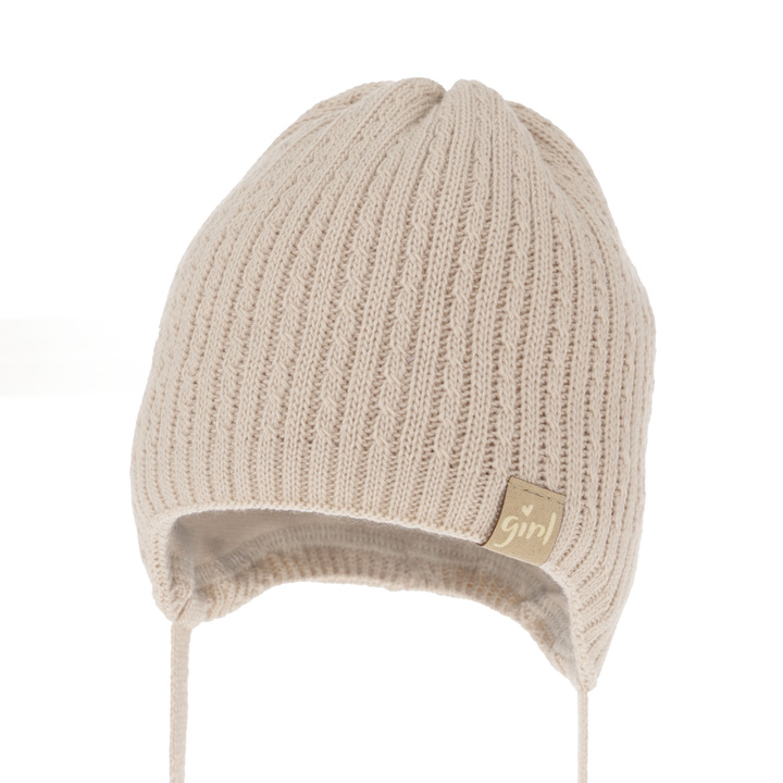 Czapka jesienna, wiosenna dla dziewczynki, beżowa, wiązana Cheri