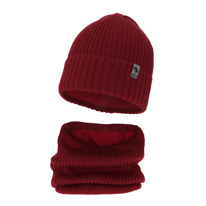 Czapka i komin dla chłopca zimowy komplet, bordowy, wełniany merino Gecko