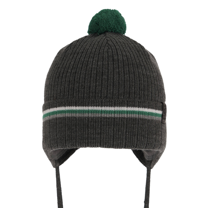 Czapka jesienna, wiosenna dla chłopca, szara, wiązana, z pomponem Vesper