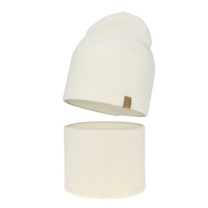 Czapka i komin dla dziewczynki jesienny, wiosenny komplet, kremowy, 100% wełniana merino Ricona
