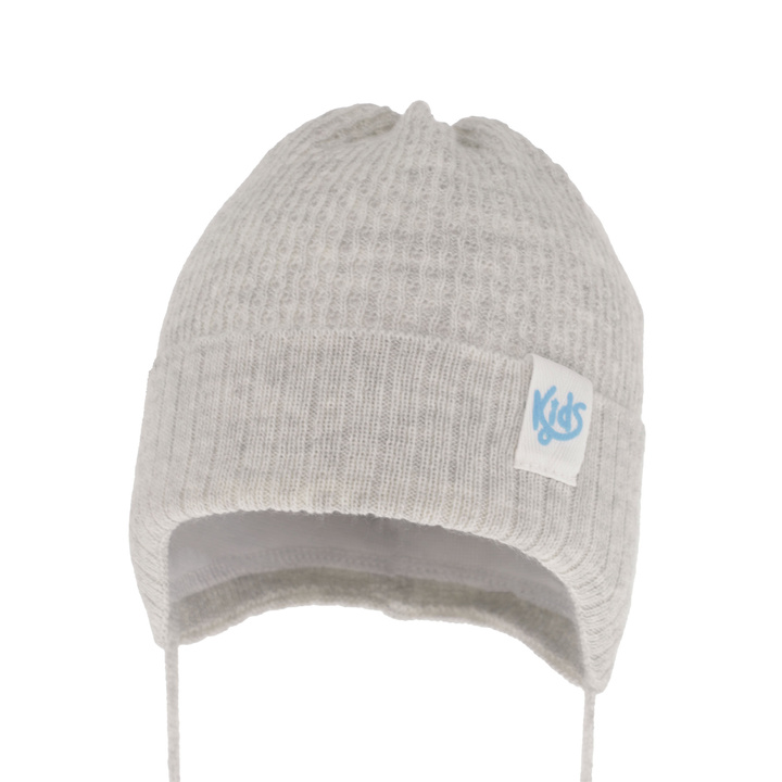 Czapka jesienna, wiosenna dla chłopca, jasnoszara, wiązana Galvani