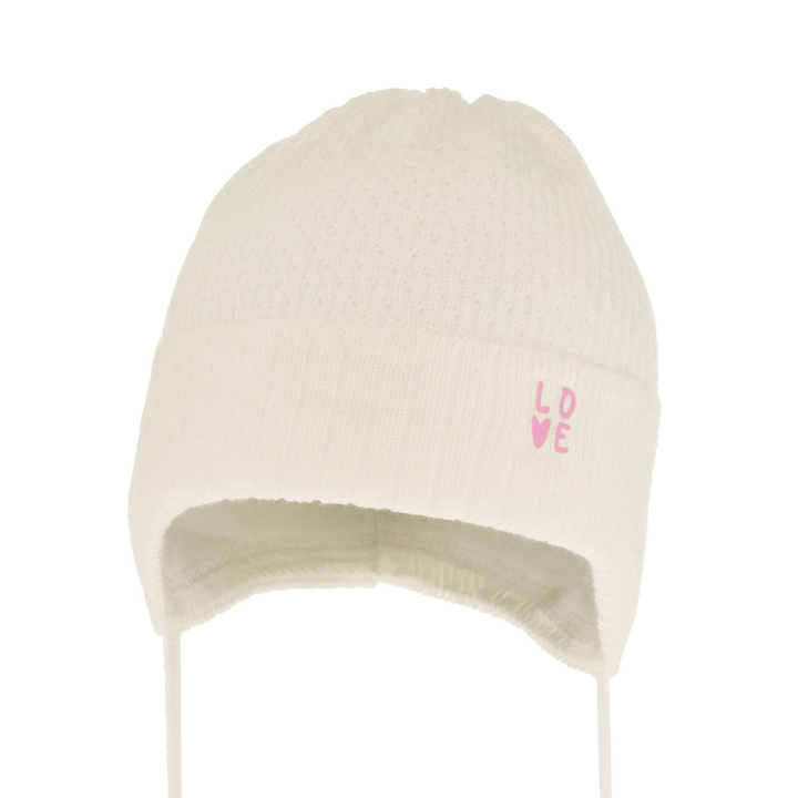 Czapka jesienna, wiosenna dla dziewczynki, kremowa, wiązana Camilla