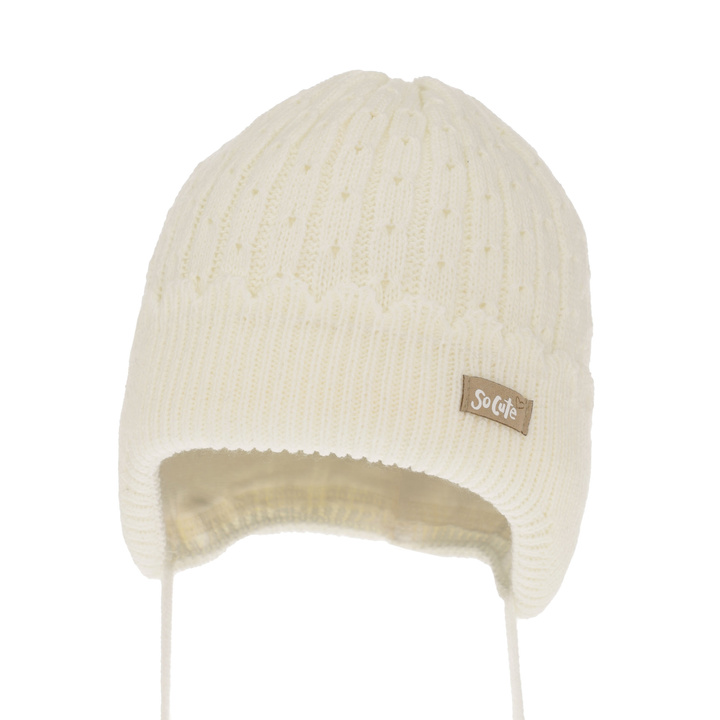 Czapka jesienna, wiosenna dla dziewczynki, kremowa, wiązana Tema