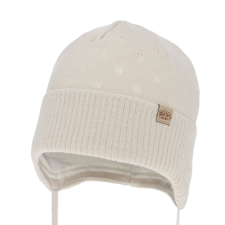 Czapka jesienna, wiosenna dla dziewczynki, beżowa, wiązana, Froya