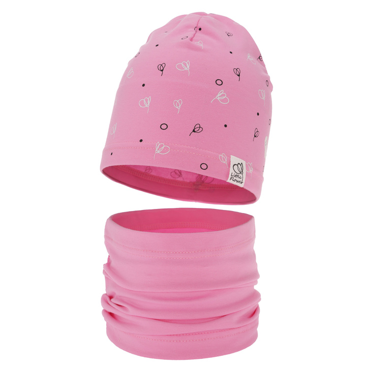 Czapka i komin dla dziewczynki jesienny, wiosenny komplet, różowy, bawełniany Fiora