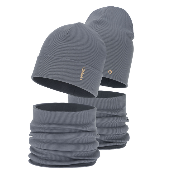 Czapka i komin dla chłopca, jesienny, wiosenny komplet, bawełniany, szary Desider