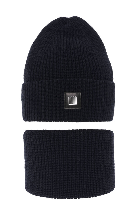 Czapka i komin dla chłopca zimowy komplet, granatowy Amadeo