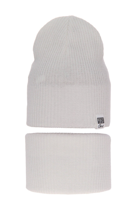 Czapka i komin dla dziewczynki jesienny, wiosenny komplet, kremowy, z bawełną, Farinka