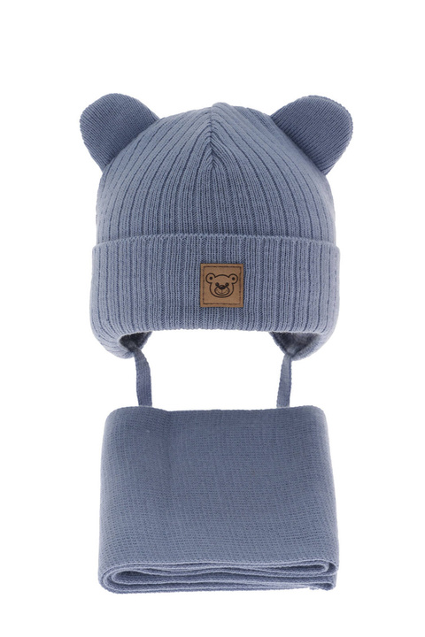 Czapka i szalik dla chłopca zimowy komplet, niebieski, wiązany Anthony