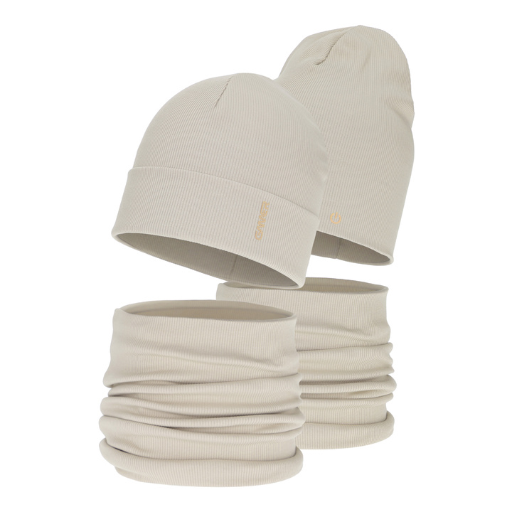 Czapka i komin dla chłopca, jesienny, wiosenny komplet, bawełniany, beżowy Desider