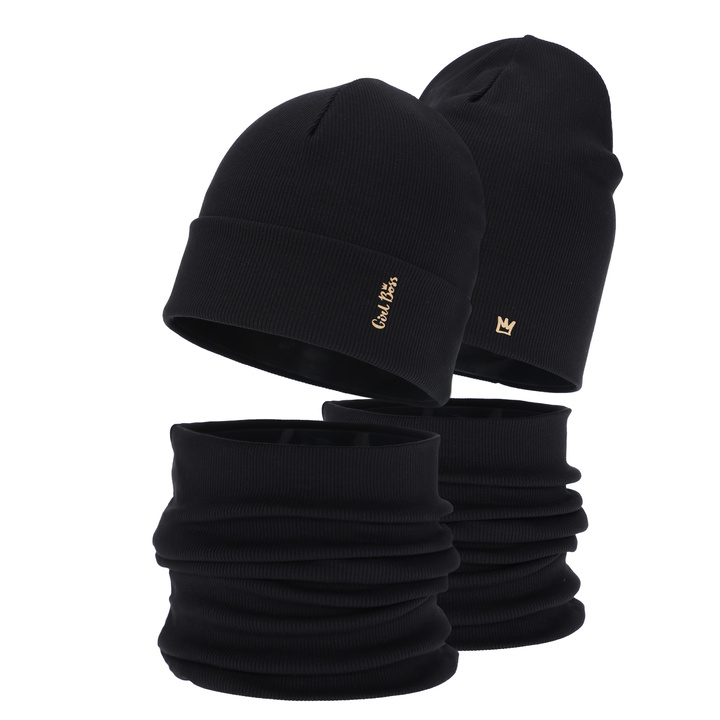 Czapka i komin dla dziewczynki jesienny, wiosenny komplet, bawełniany, czarny Carina