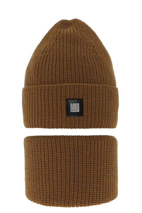 Czapka i komin dla chłopca zimowy komplet, camel, Amadeo