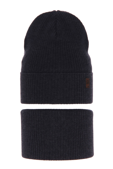 Czapka i komin dla chłopca jesienny, wiosenny komplet, z bawełną, granatowy Dragon