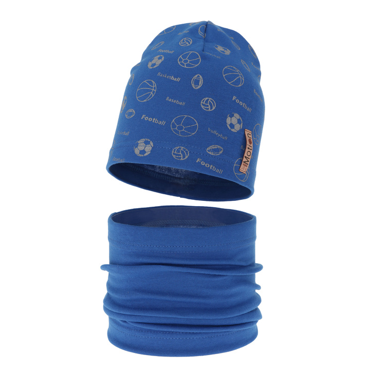 Czapka i komin dla chłopca jesienny, wiosenny komplet, niebieski, bawełniany Paolo