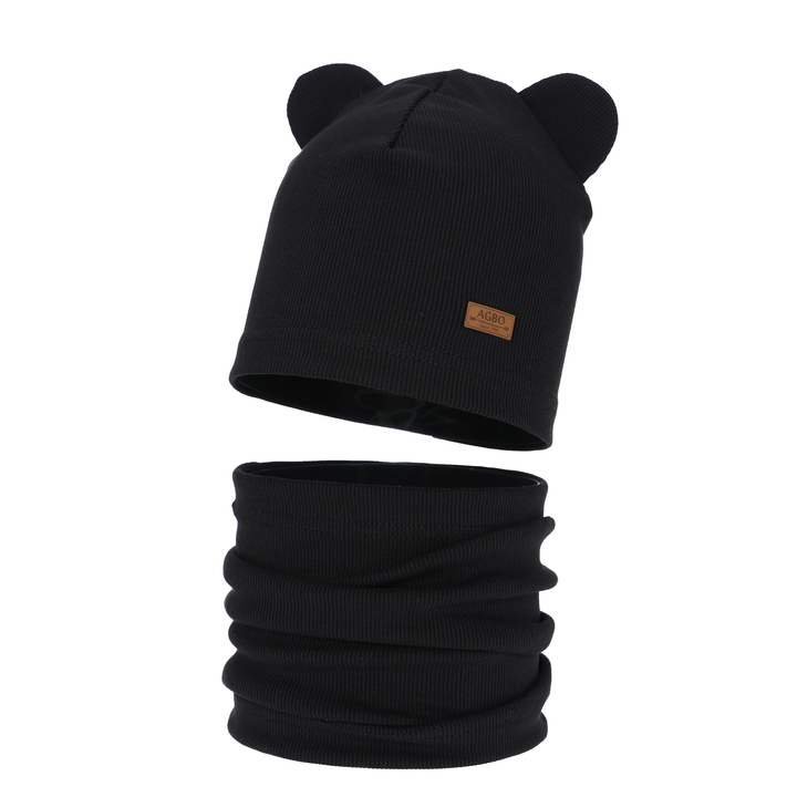 Czapka i komin dla chłopca, jesienny, wiosenny komplet, czarny Gregory