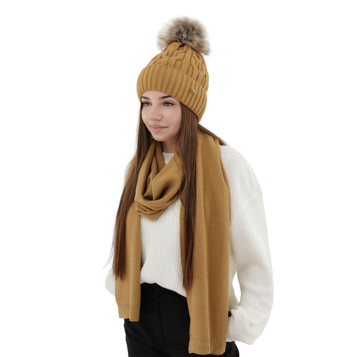 Szalik zimowy damski, camel, Agora