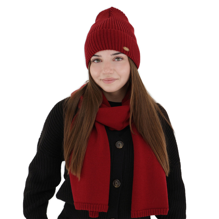 Szalik zimowy damski, bordowy, 100% wełniany merino Elonia