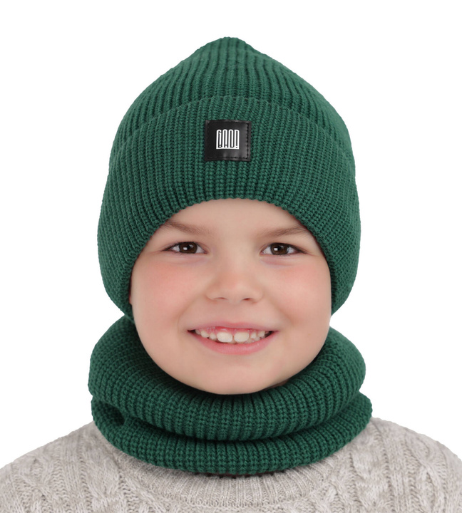 Czapka i komin dla chłopca zimowy komplet, zielony Amadeo