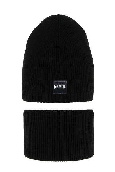 Czapka i komin dla chłopca zimowy komplet, czarny Gami