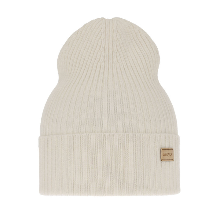 Czapka damska zimowa, kremowa, 100% wełniana merino, Sophie