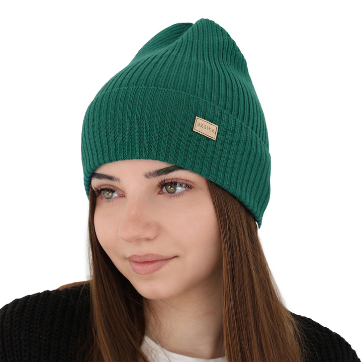 Czapka damska zimowa, wiosenna, zielona, 100% wełniana merino, Sophie