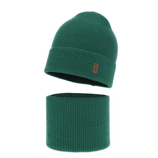 Czapka i komin dla chłopca jesienny, wiosenny komplet, szmaragdowy, 100% wełniany merino Bruce