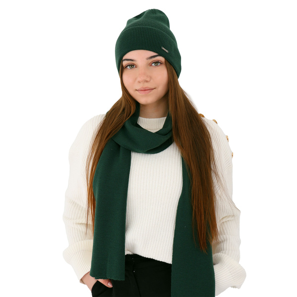 Czapka i szalik damski zimowy komplet, zielony, 100% wełniana merino Melpomena