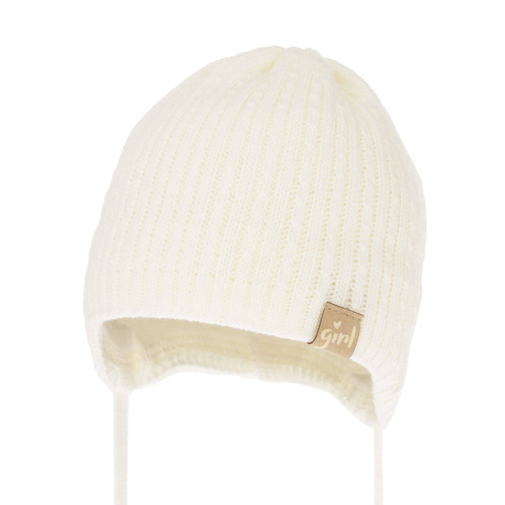Czapka jesienna, wiosenna dla dziewczynki, kremowa, wiązana Cheri