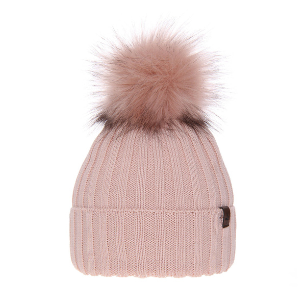 Czapka zimowa damska, różowa, z wełną merino Texa