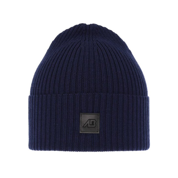 Czapka męska zimowa, granatowa, 100% wełniana merino Matias