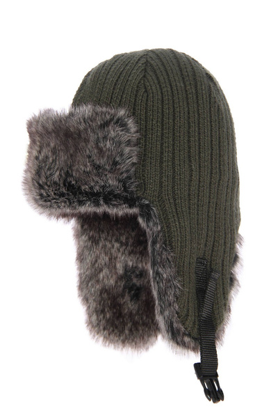 Czapka zimowa męska, khaki, pilotka Atom