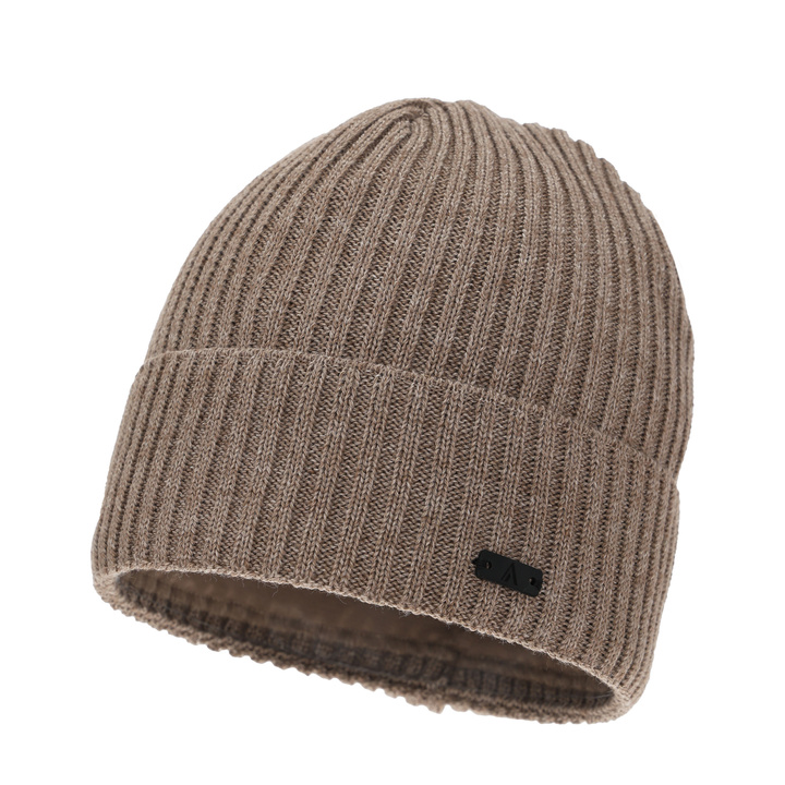 Czapka zimowa męska, beżowa, z wełną merino, Jeffrey