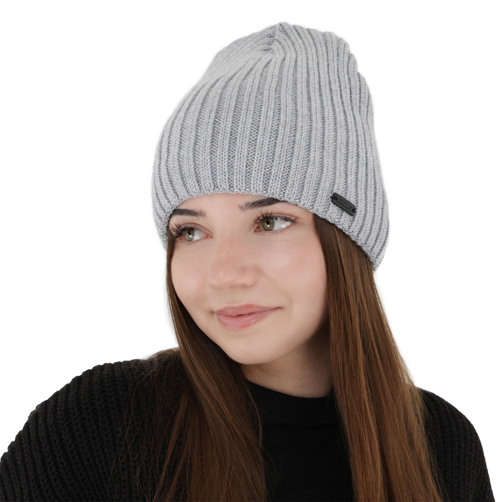 Czapka zimowa damska, szara, z wełną merino Soletta