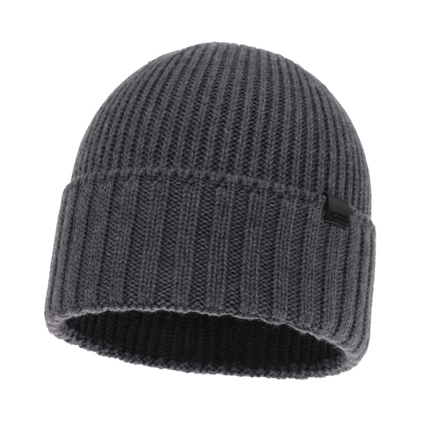 Czapka zimowa męska, szara, 100% wełniana merino, bezszwowa Bruner