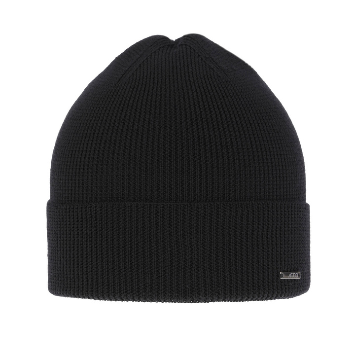 Czapka męska wiosenno-zimowa, czarna, 100% wełniana merino Memfis