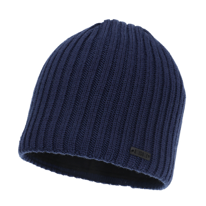 Czapka zimowa męska, granatowa, z wełną merino Adagio