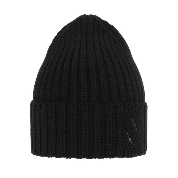 Czapka zimowa damska, czarna, 100% wełniana merino Ariga