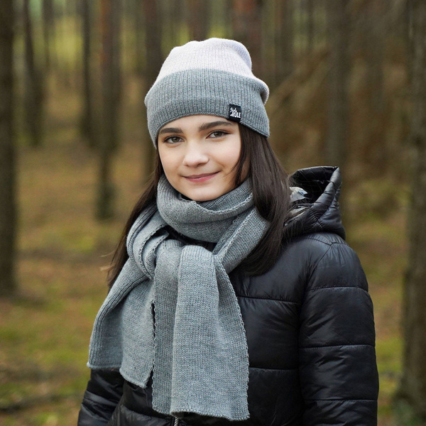 Czapka i szalik dla dziewczynki zimowy komplet, szary, Kourtney