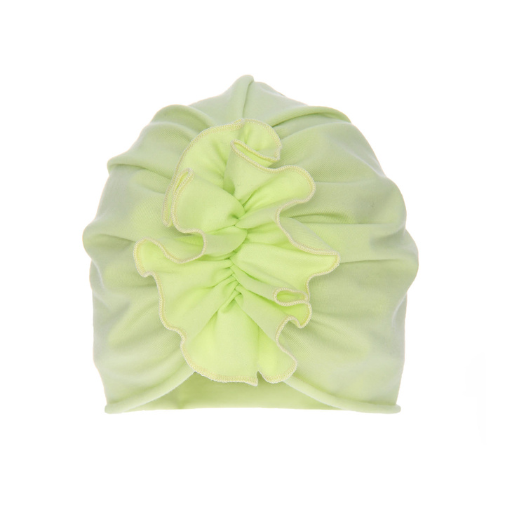 Czapka dla dziewczynki jesienna, wiosenna, limonkowa, bawełniana, z ozdobnym marszczeniem Werka