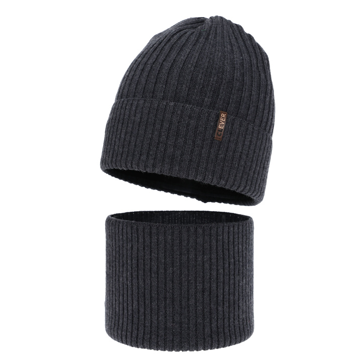 Czapka i komin dla chłopca, zimowy komplet, ciemnoszary, 100% wełniany merino, Gizmo