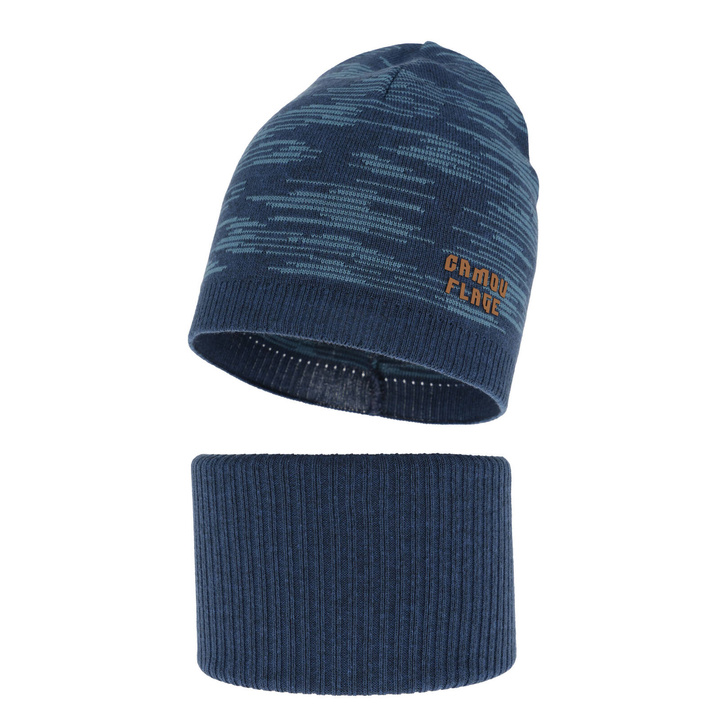 Czapka i komin dla chłopca jesienny, wiosenny komplet, z bawełną, ciemnoniebieski Carter