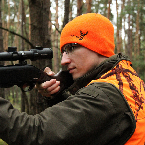Czapka męska zimowa, pomarańczowa, myśliwska Hunter