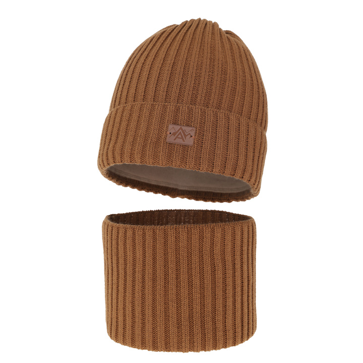 Czapka i komin dla chłopca zimowy komplet, camel, Fargo