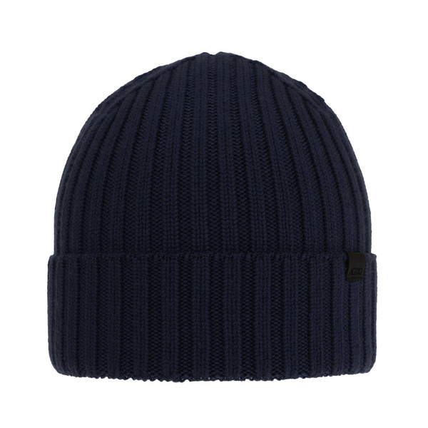 Czapka zimowa męska, granatowa, 100% wełniana merino Nathan