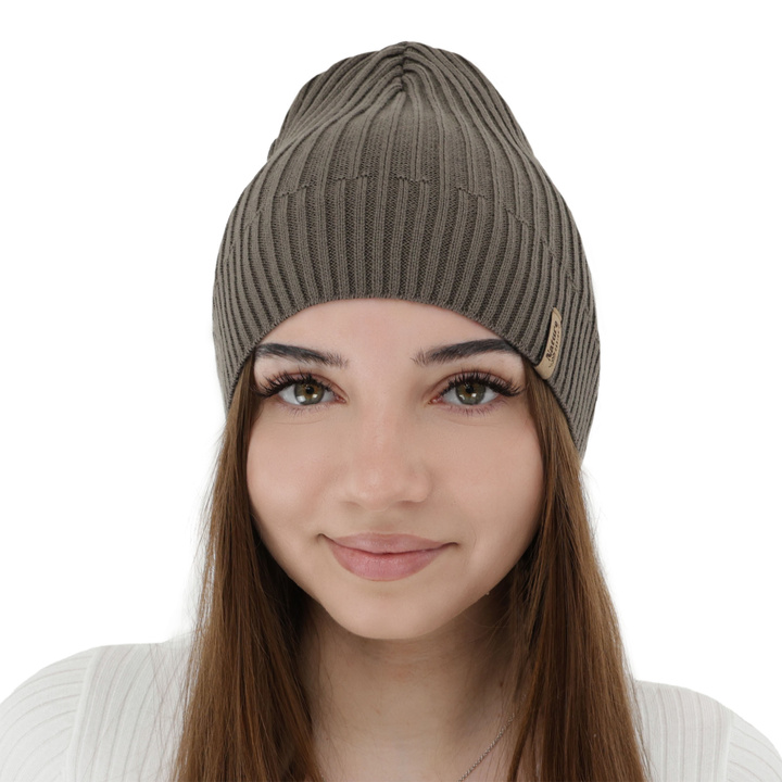 Czapka damska wiosenna, jesienna, z bawełną, khaki, Mirona