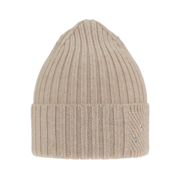 Czapka zimowa damska, beżowa, 100% wełniana merino Ariga