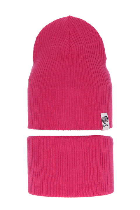 Czapka i komin dla dziewczynki jesienny, wiosenny komplet, z bawełną, różowy Farinka