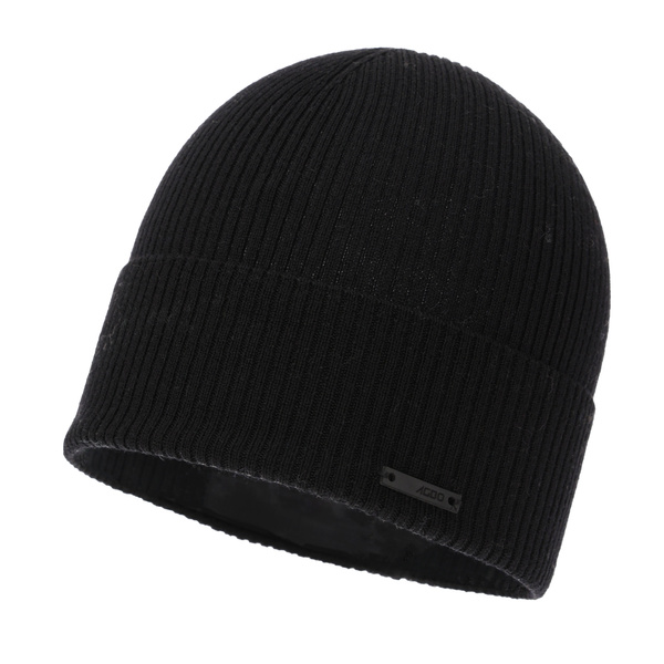 Czapka jesienna, wiosenna męska, czarna, 100% wełniana merino Fleur